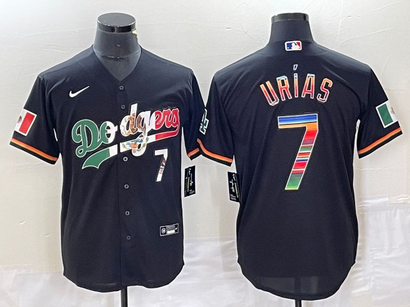 Men Los Angeles Dodgers #7 Urias Black rainbow Nike Game MLB Jersey style 7->women nfl jersey->Women Jersey